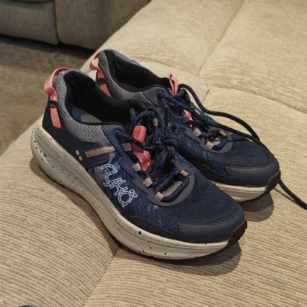 Ryka Womens 7.5 Dark Navy Blue Coral Pink Athletic Walking Shoes